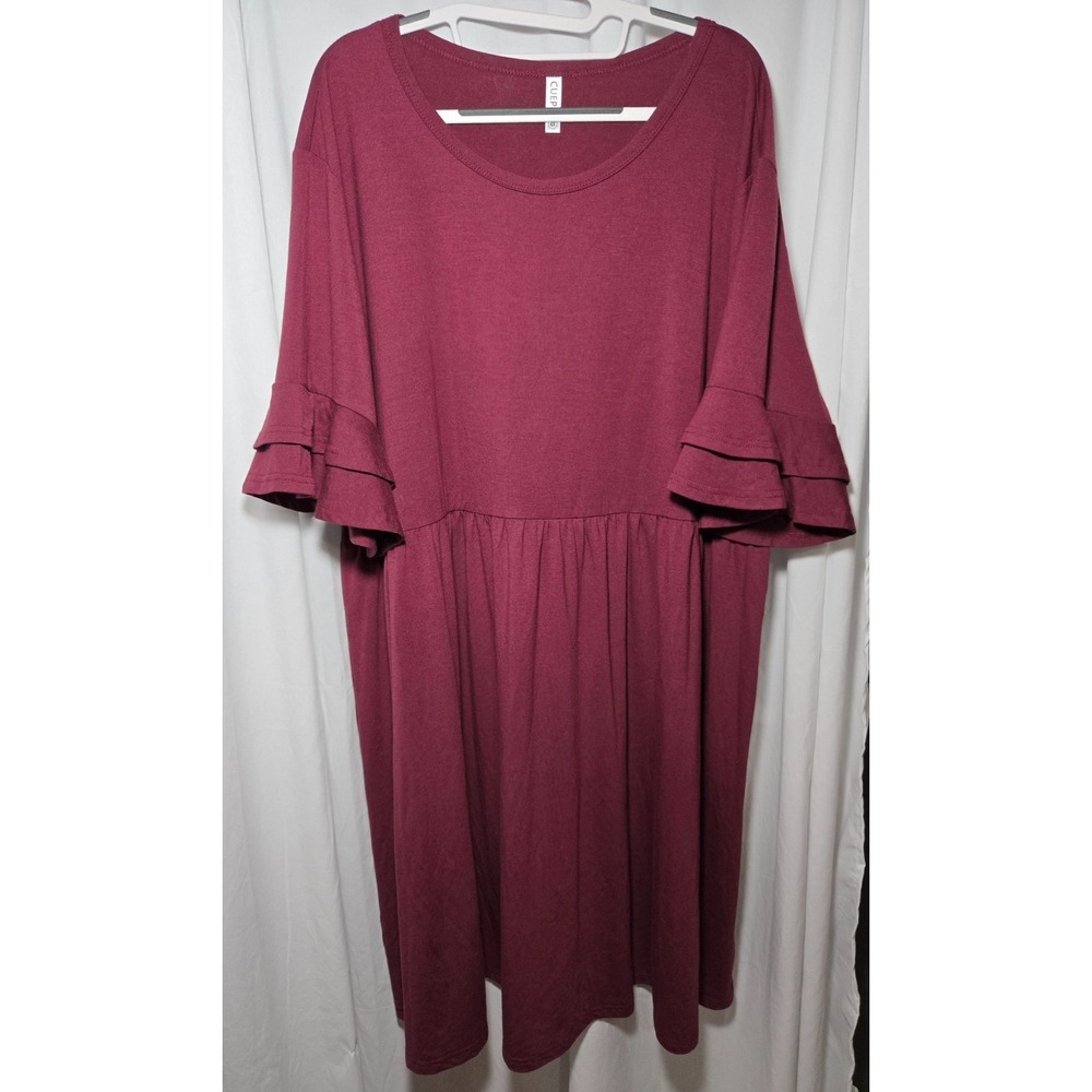 Plus Size 4X Burgundy Babydoll Dress Flowy Swing Ruffle Sleeve Soft